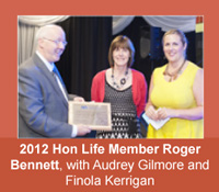 2012 Honorary Life Member Roger Bennett with Audrey Gilmore and FInola Kerrigan