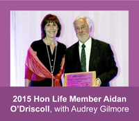 2015 Honorary Life Member Aidan O'Driscoll with Audrey Gilmore