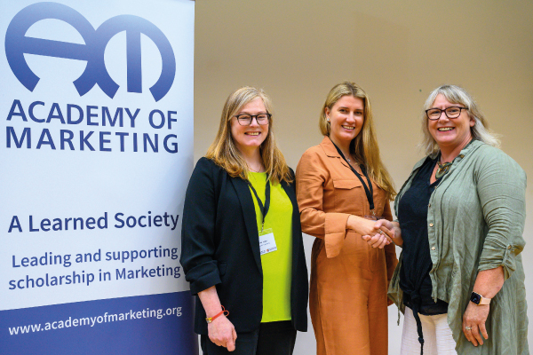 2023 Research Award recipients Kate Jones and Anna Ivanova with Lisa O'Malley